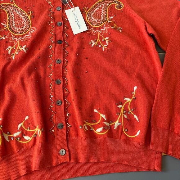 Sundance Cardigan Womens L Orange Salado Paisley Floral Embroidery Sequin NEW - Picture 5 of 11